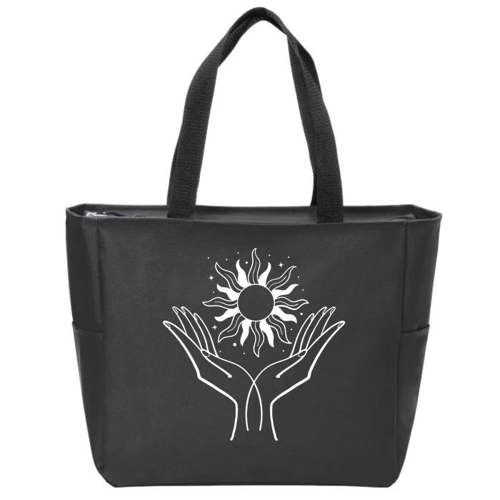 Boho Styled Hands Lifting Sun Spiritual Zip Tote Bag