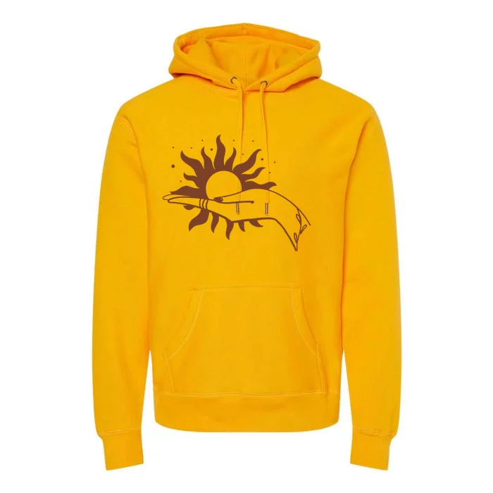 Boho Styled Open Palm Sun In Hand Premium Hoodie