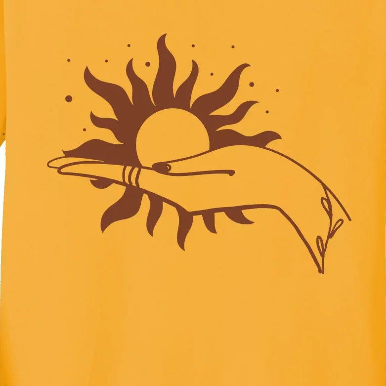 Boho Styled Open Palm Sun In Hand Kids Long Sleeve Shirt