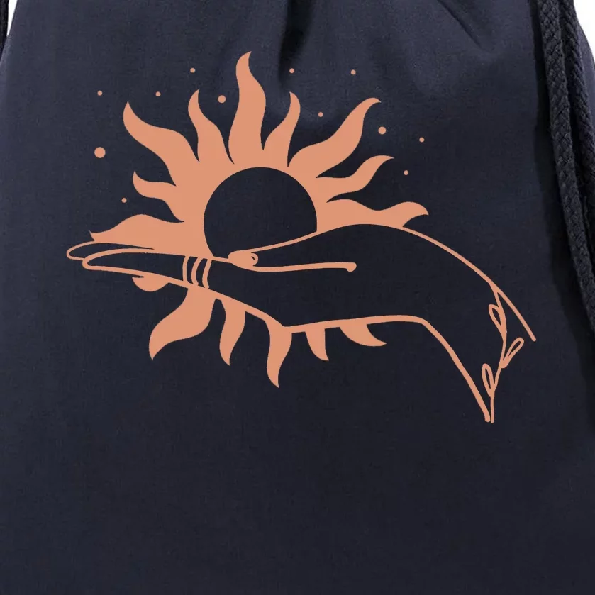 Boho Styled Open Palm Sun In Hand Drawstring Bag