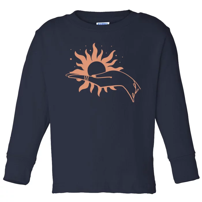 Boho Styled Open Palm Sun In Hand Toddler Long Sleeve Shirt