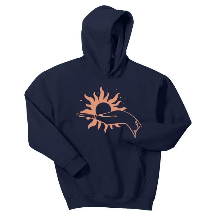 Boho Styled Open Palm Sun In Hand Kids Hoodie