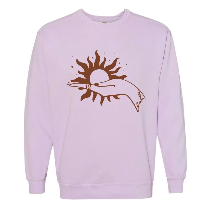 Boho Styled Open Palm Sun In Hand Garment-Dyed Sweatshirt