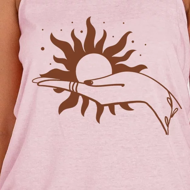 Boho Styled Open Palm Sun In Hand Women's Knotted Racerback Tank