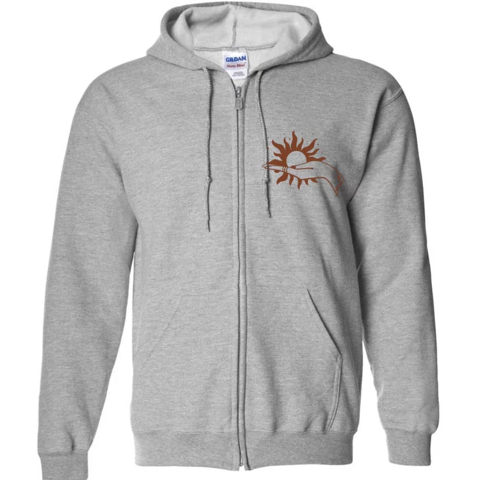 Boho Styled Open Palm Sun In Hand Full Zip Hoodie