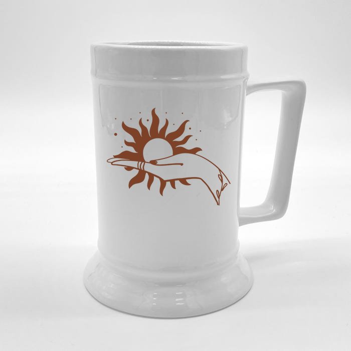 Boho Styled Open Palm Sun In Hand Front & Back Beer Stein