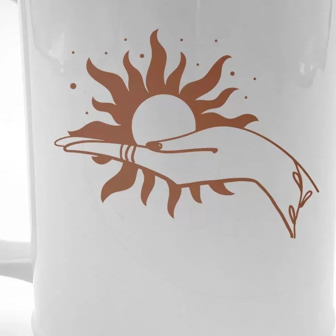 Boho Styled Open Palm Sun In Hand Front & Back Beer Stein