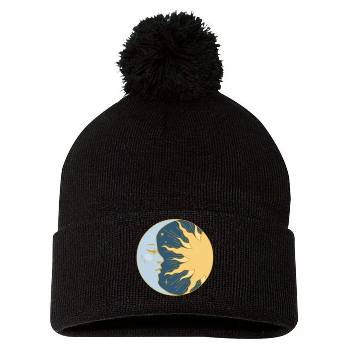 Boho Sun And Moon Pom Pom 12in Knit Beanie