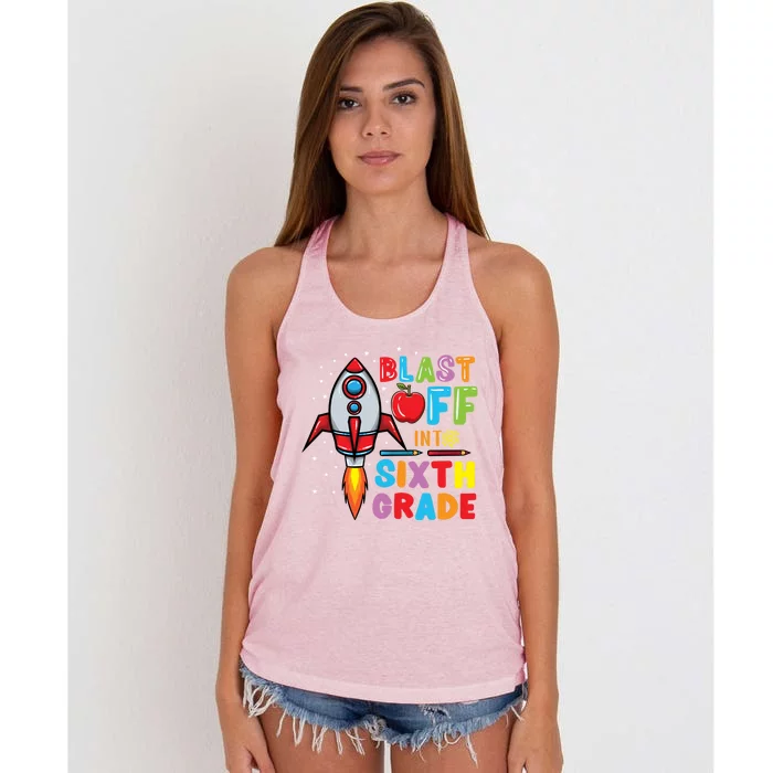 Blast Off Into 6Th Grade Gift Women's Knotted Racerback Tank