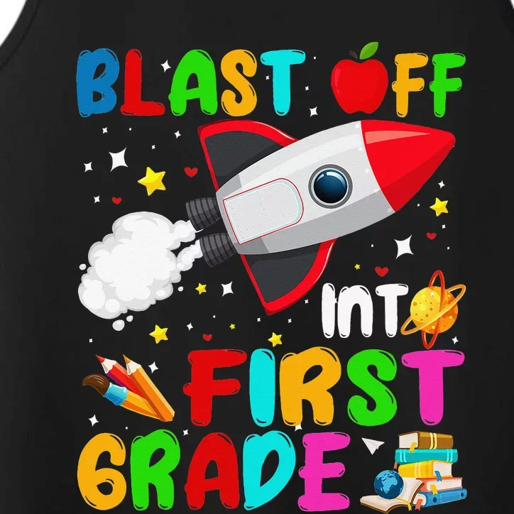 Blast Off Into First Grade Rocket Outer Space Back To School Performance Tank