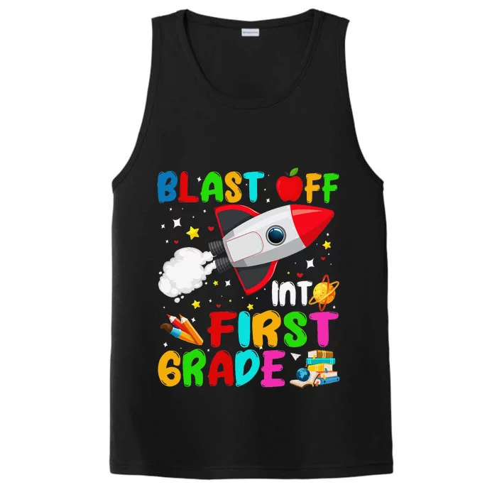 Blast Off Into First Grade Rocket Outer Space Back To School Performance Tank