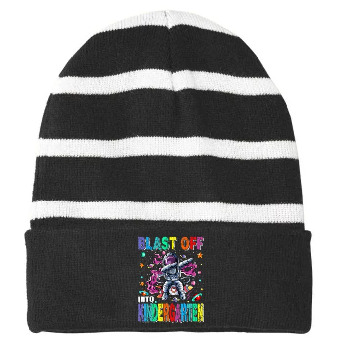 Blast Off Into Kindergarten Rocket Back To School Striped Beanie with Solid Band