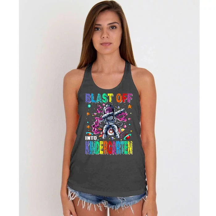 Blast Off Into Kindergarten Rocket Back To School Women's Knotted Racerback Tank