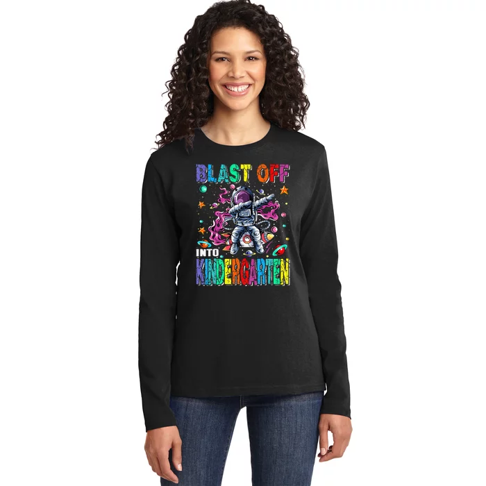 Blast Off Into Kindergarten Rocket Back To School Ladies Long Sleeve Shirt