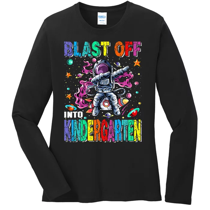 Blast Off Into Kindergarten Rocket Back To School Ladies Long Sleeve Shirt