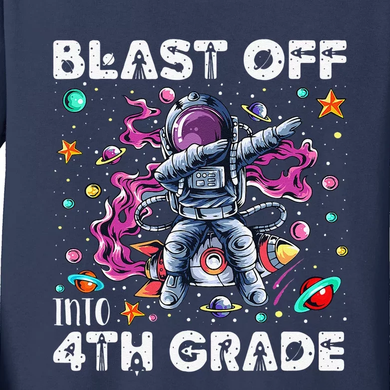 Blast Off Into 4th Grade First Day Of School Space Rocket Kids Long Sleeve Shirt