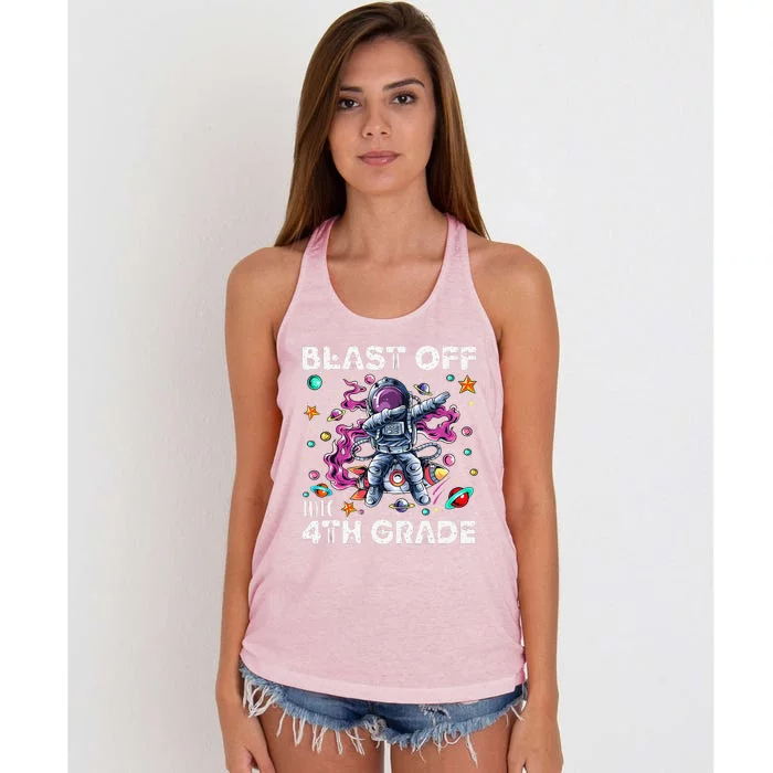 Blast Off Into 4th Grade First Day Of School Space Rocket Women's Knotted Racerback Tank