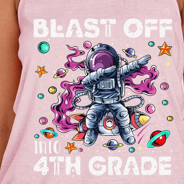 Blast Off Into 4th Grade First Day Of School Space Rocket Women's Knotted Racerback Tank