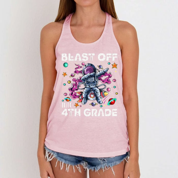 Blast Off Into 4th Grade First Day Of School Space Rocket Women's Knotted Racerback Tank