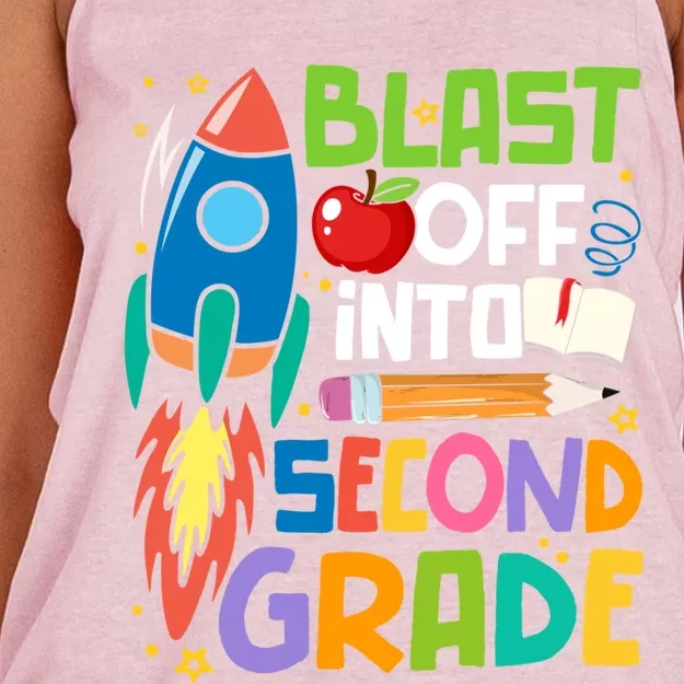 Blast Off Into 2Nd Grade First Day Of Second Grade Teacher Gift Women's Knotted Racerback Tank