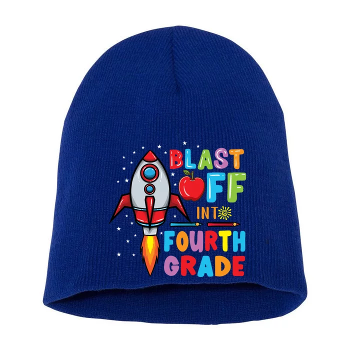 Blast Off Into 4Th Grade Gift Short Acrylic Beanie