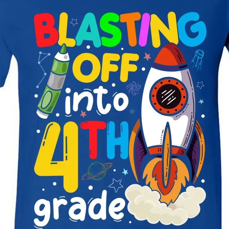 Blasting Off Into 4Th Grade Cute Team Fourth Grade Gift V-Neck T-Shirt