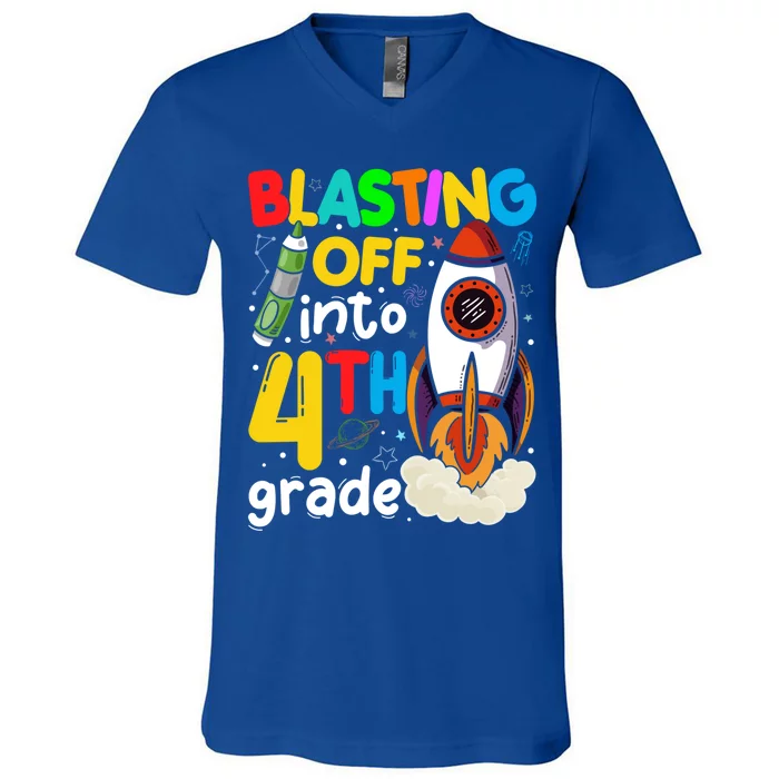 Blasting Off Into 4Th Grade Cute Team Fourth Grade Gift V-Neck T-Shirt