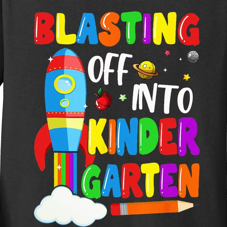 Blasting Off Into Kindergarten Funny Back To School Kids Long Sleeve Shirt