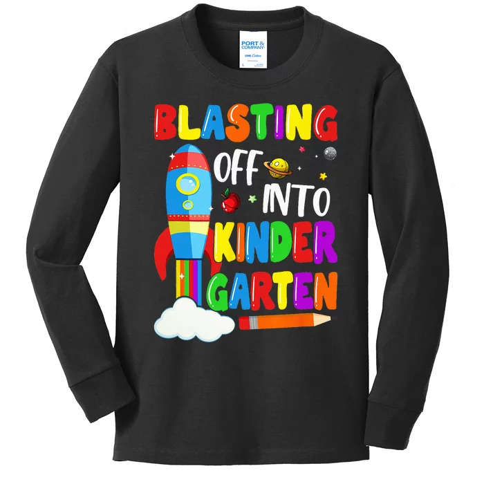 Blasting Off Into Kindergarten Funny Back To School Kids Long Sleeve Shirt