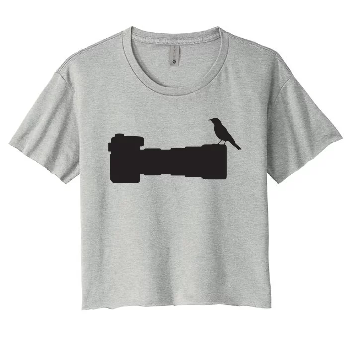 Bird On Long Lens Camera Bird Photographer Photography Women's Crop Top Tee