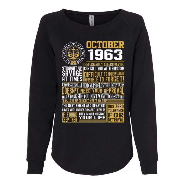 Born October Libra 1963 Birthday Funny Gift Womens California Wash Sweatshirt