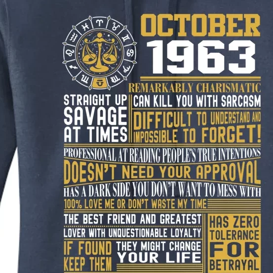 Born October Libra 1963 Birthday Funny Gift Women's Pullover Hoodie