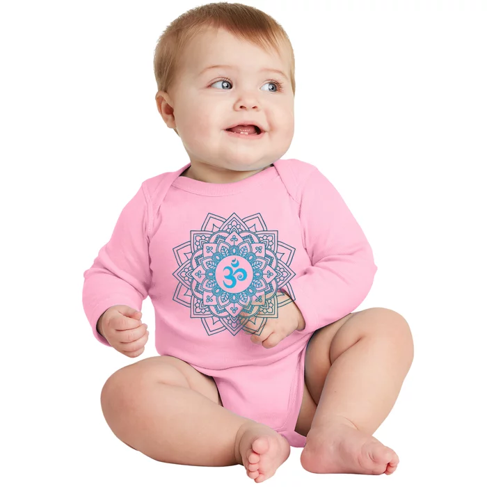 Blue Om Meditation Mandala Baby Long Sleeve Bodysuit