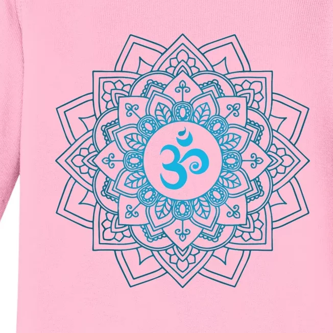 Blue Om Meditation Mandala Baby Long Sleeve Bodysuit