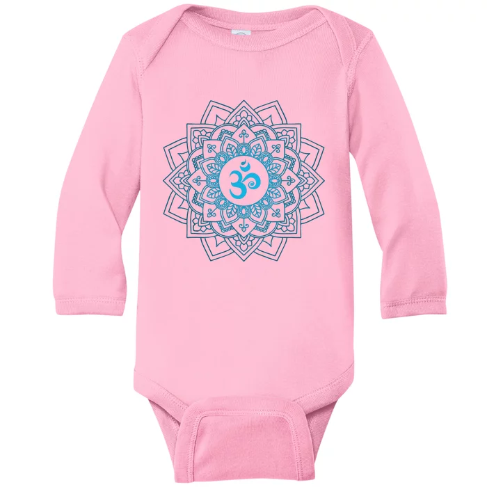 Blue Om Meditation Mandala Baby Long Sleeve Bodysuit