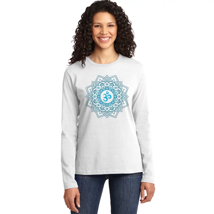 Blue Om Meditation Mandala Ladies Long Sleeve Shirt