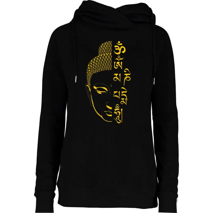 Buddha Om Mani Padme Hum Mantra Womens Funnel Neck Pullover Hood