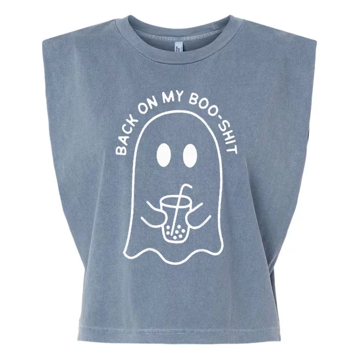 Back On My Boo Funny Ghost Boo Halloween Spooky Season Garment-Dyed Women's Muscle Tee