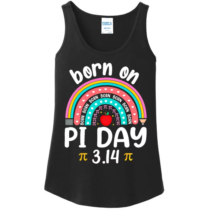 Born On March 14 Happy Pi Day Birthday Math Teacher Gift Ladies Essential Tank