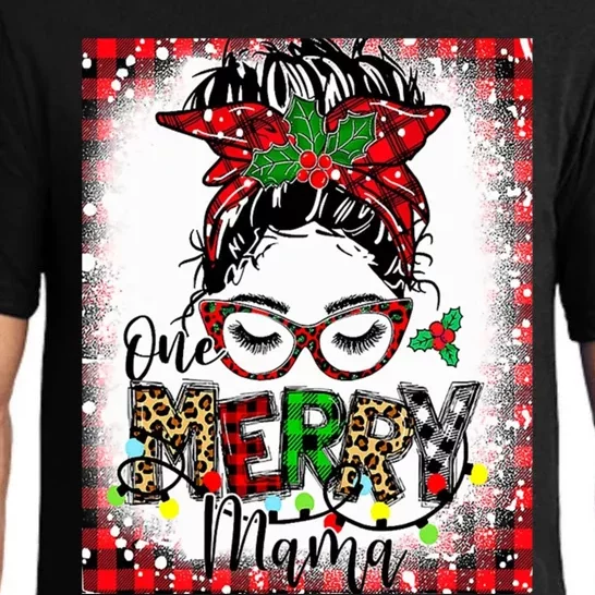 Bleached One Merry Mama Messy Bun Mama Christmas Pajama Set