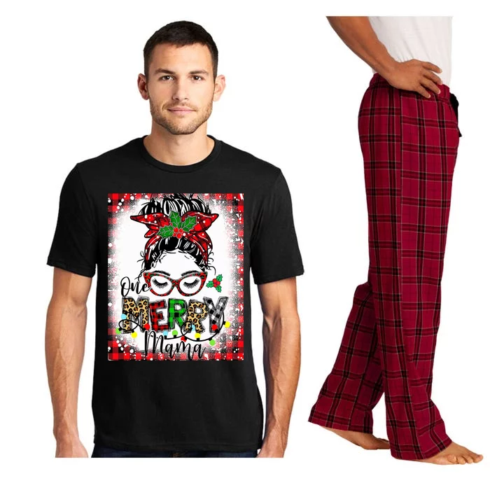 Bleached One Merry Mama Messy Bun Mama Christmas Pajama Set