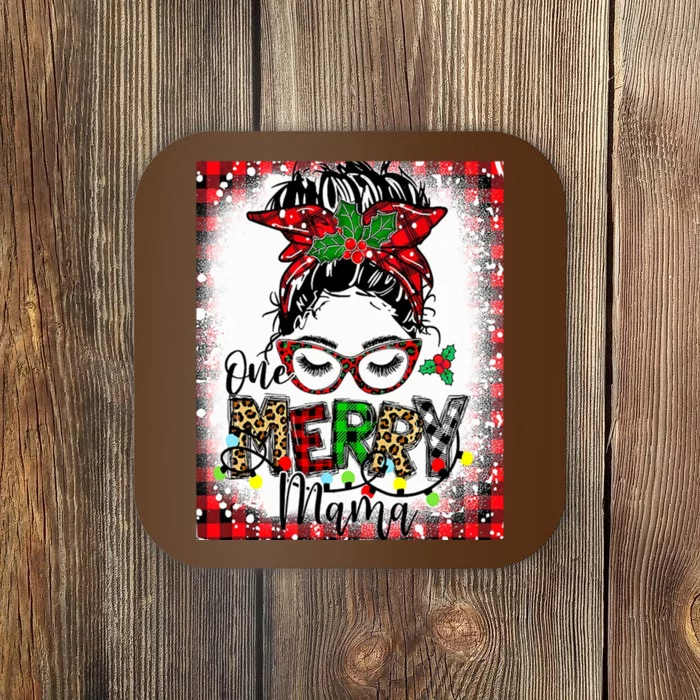 Bleached One Merry Mama Messy Bun Mama Christmas Coaster