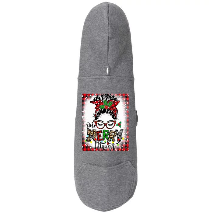 Bleached One Merry Mama Messy Bun Mama Christmas Doggie 3-End Fleece Hoodie