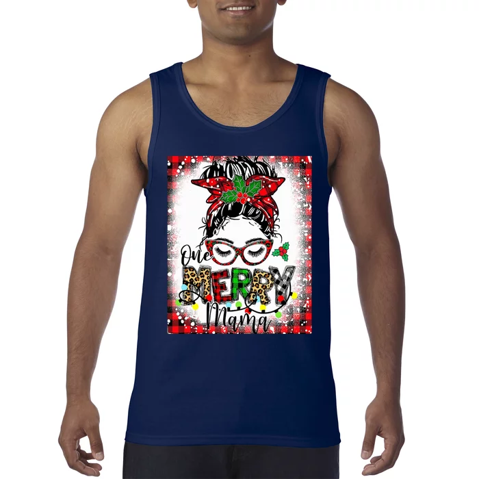 Bleached One Merry Mama Messy Bun Mama Christmas Tank Top