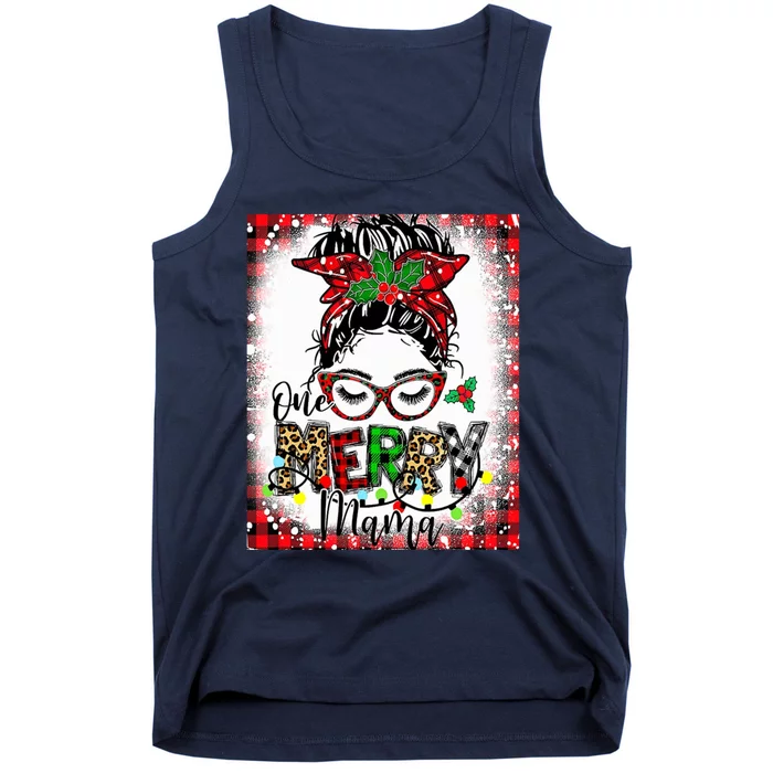 Bleached One Merry Mama Messy Bun Mama Christmas Tank Top