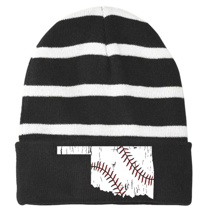 Baseball Oklahoma Mom Dad Grandparents Striped Beanie with Solid Band