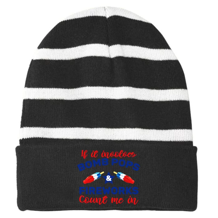 Bomb Pops And Fireworks Striped Beanie with Solid Band