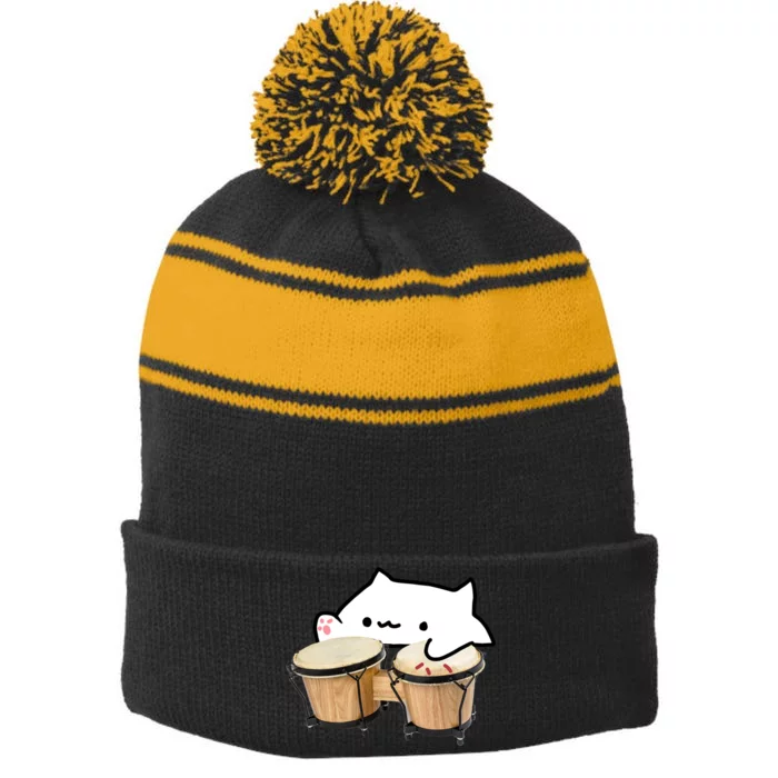 Bongo Cat Stripe Pom Pom Beanie