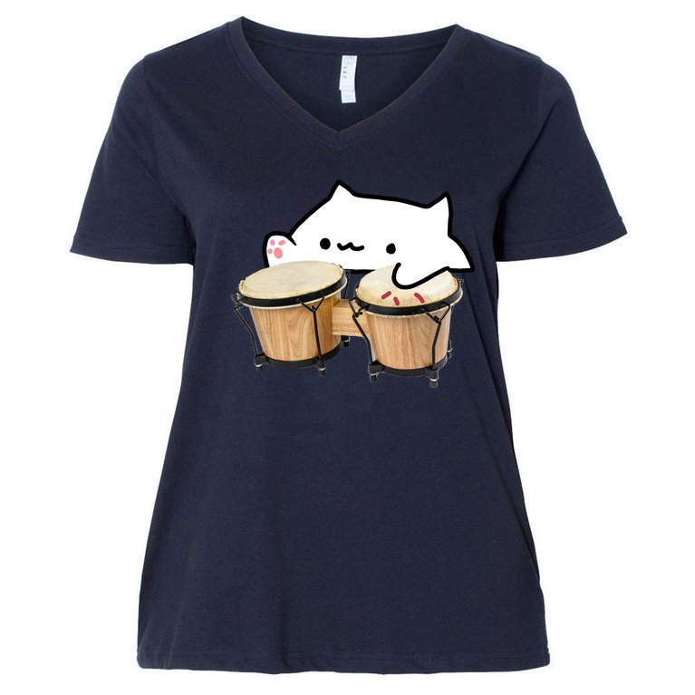 Bongo Cat Women's V-Neck Plus Size T-Shirt