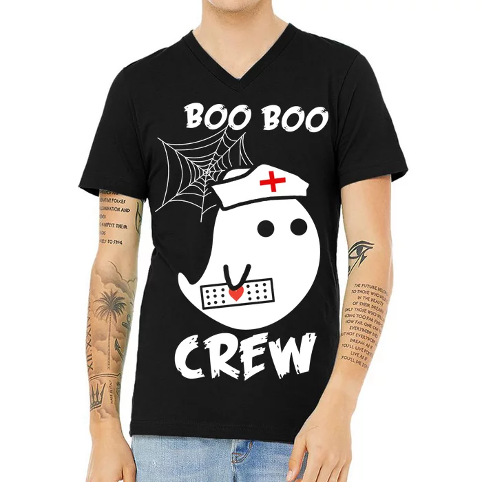 Boo Boo Crew Nurse Ghost Funny Halloween V-Neck T-Shirt